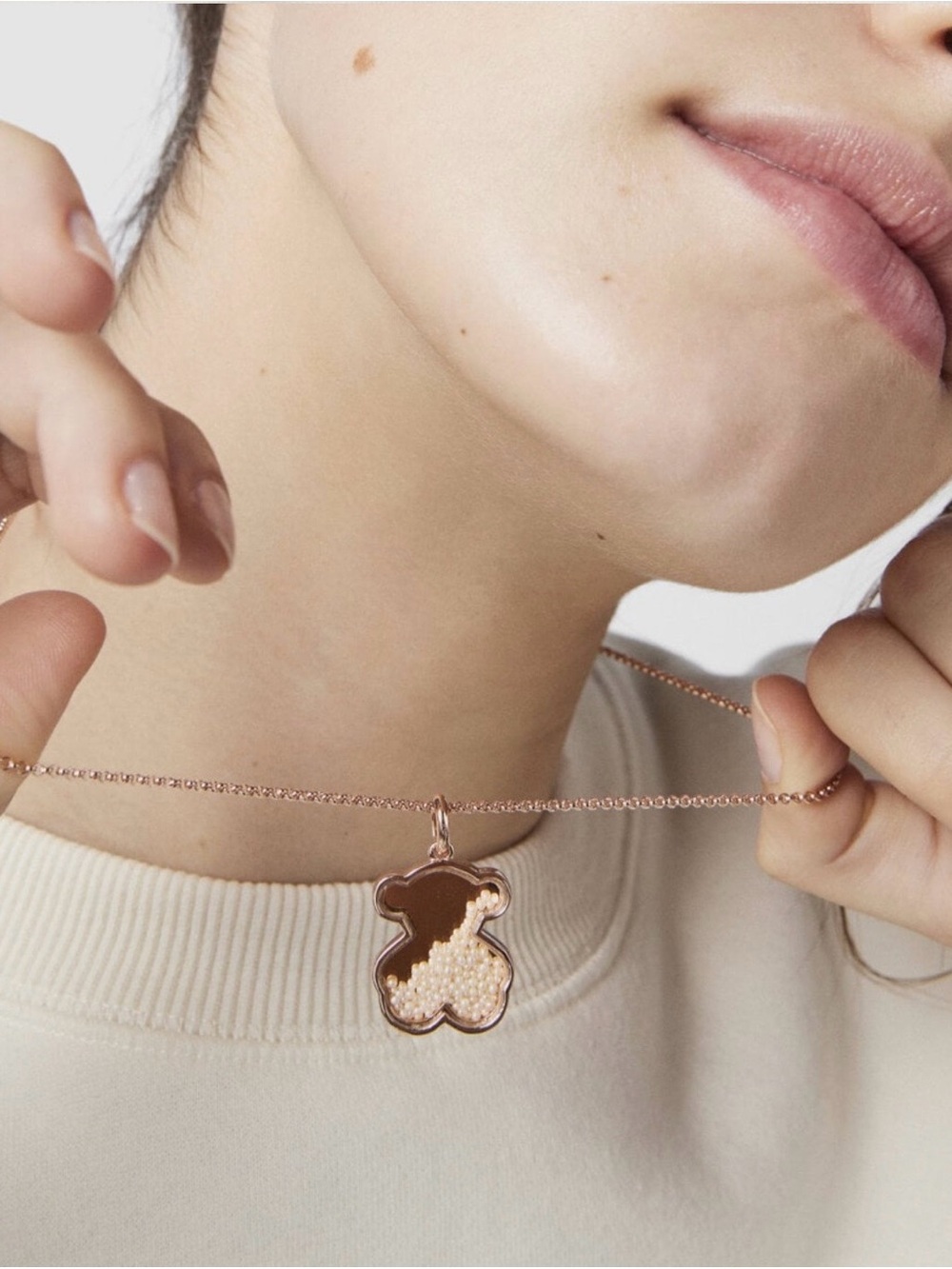 TOUS Rose gold vermeil S925 Pearl teddy bear pendant with chain